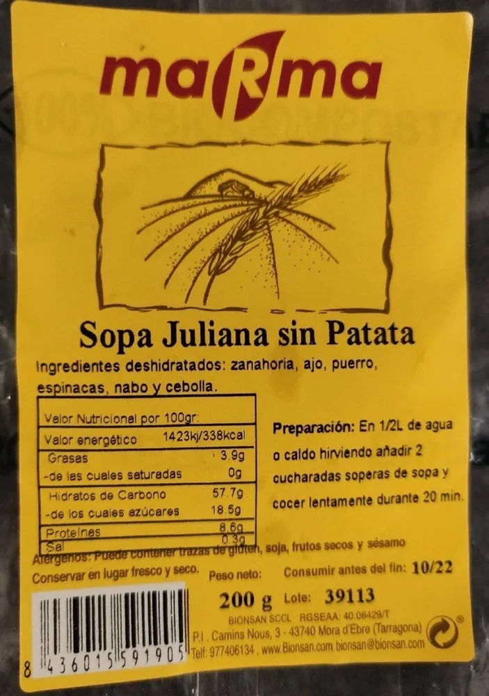Sopa Juliana sin Patata