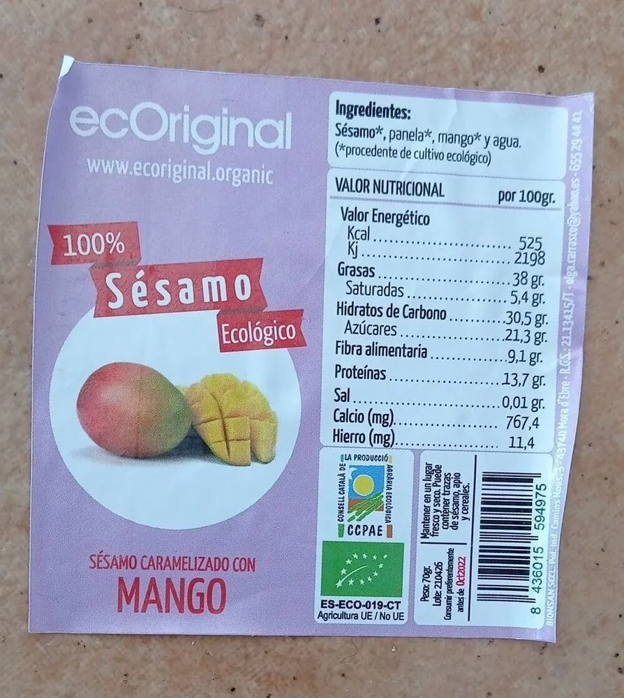 Sésamo caramelizado con mango