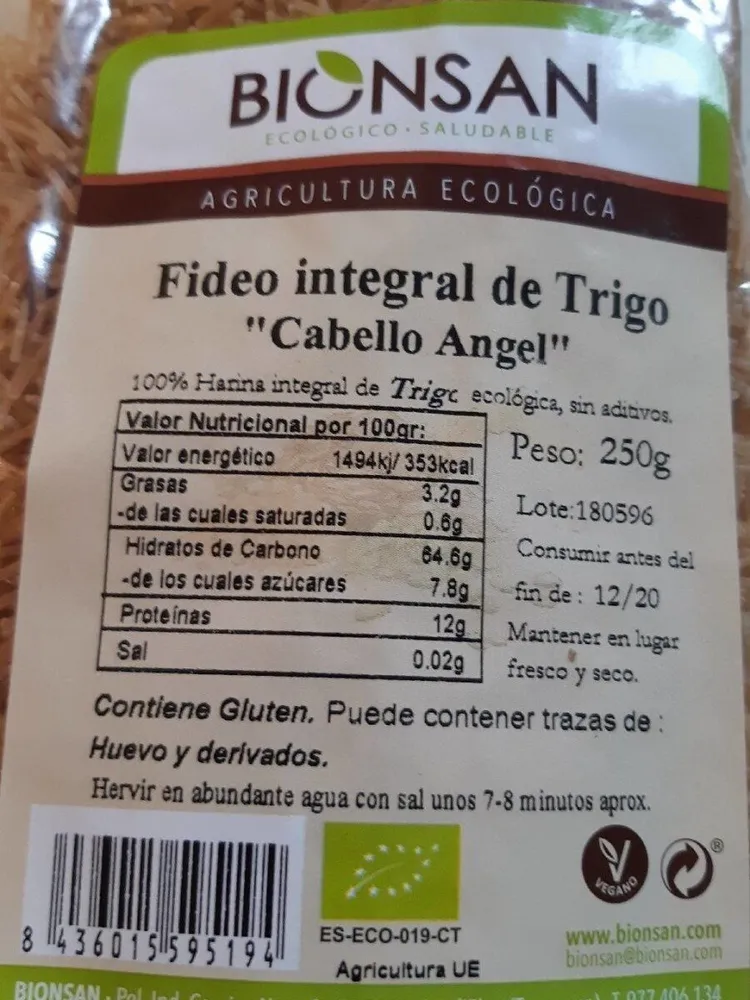 Fideo integral de Trigo "cabello de angel"