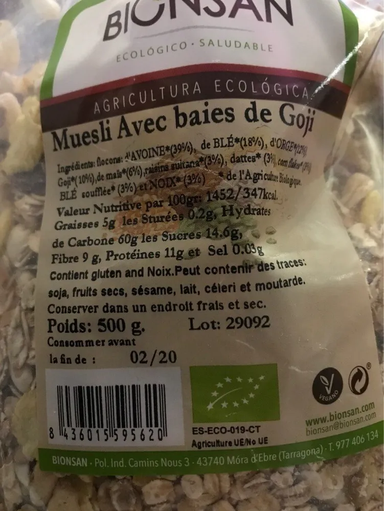 Muesli avec baies de goji
