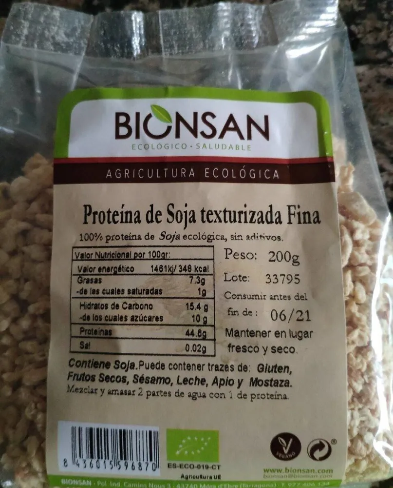 Proteína de soja texturizada fina