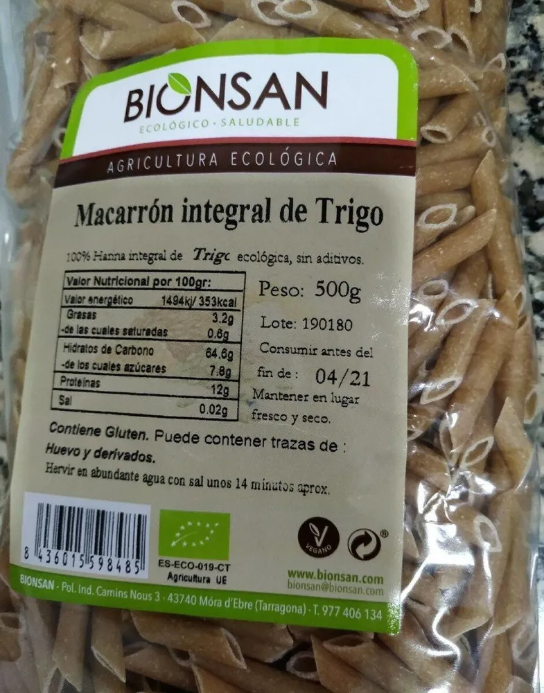 Macarrón Integral de Trigo