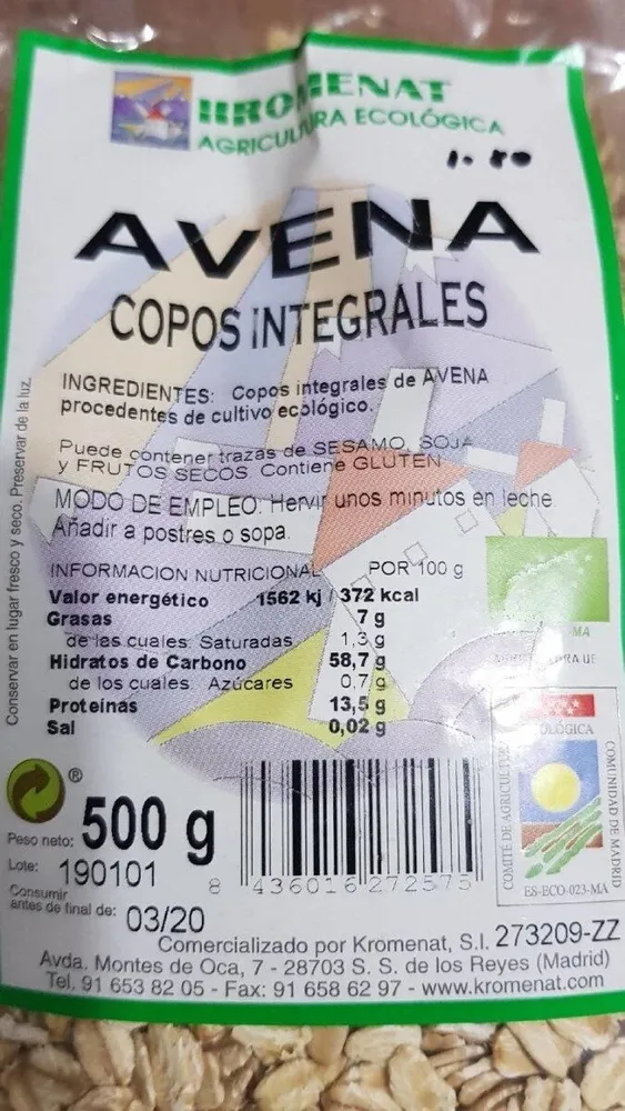 Avena copos integrales