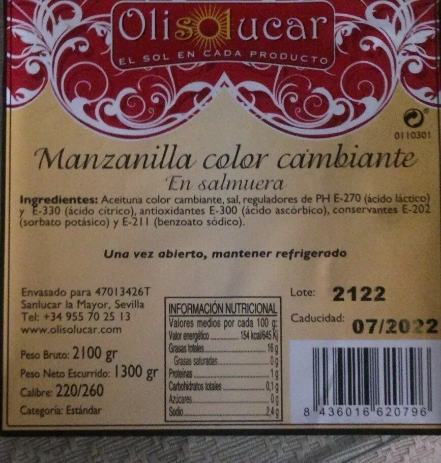 Aceitunas manzanilla color cambiante
