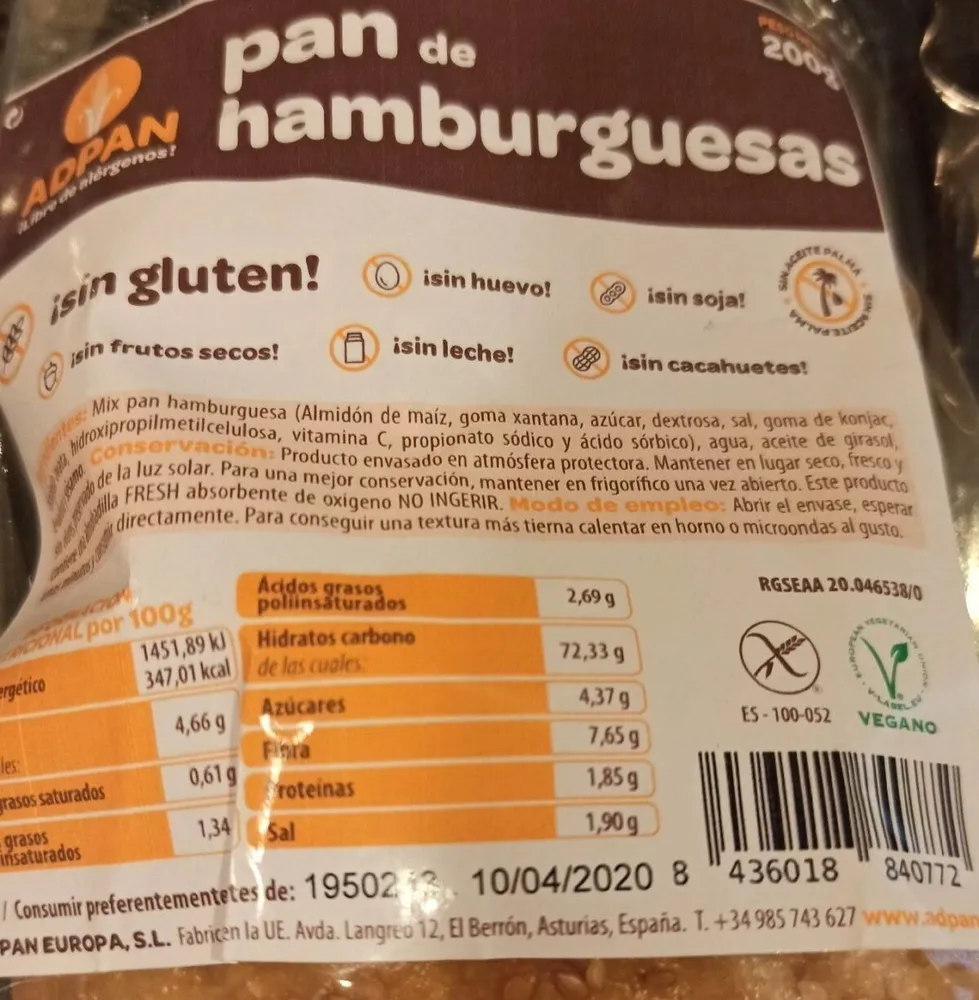 Pan de hamburguesas sin gluten