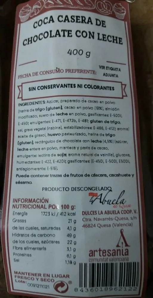 COCA CASERA DE CHOCOLATE CON LECHE