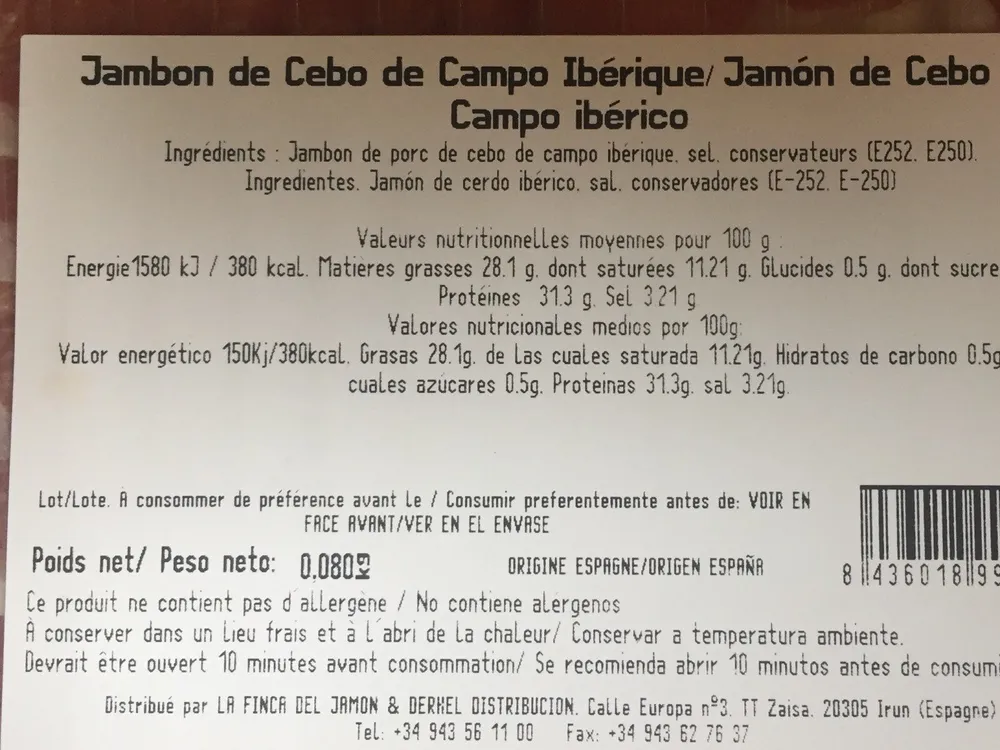 Jambon de cebo de campo iberique pata negra