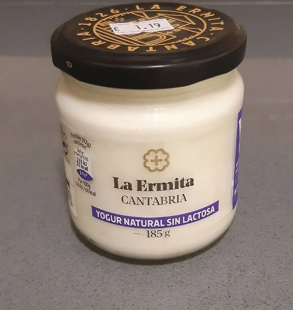 Yogur natural sin lactosa