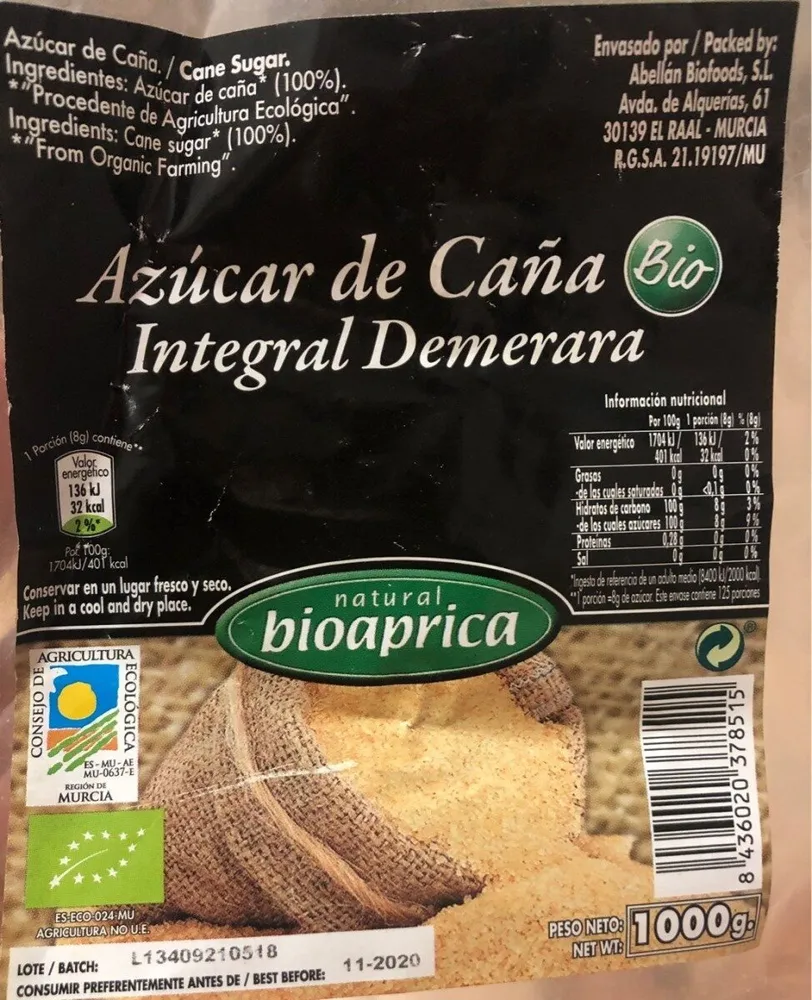 Azucar de caña integral demerara