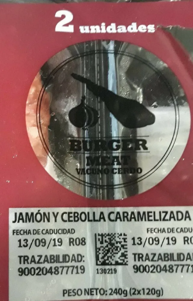 Burger meat vacuno cerdo , jamón y cebolla caramelizada