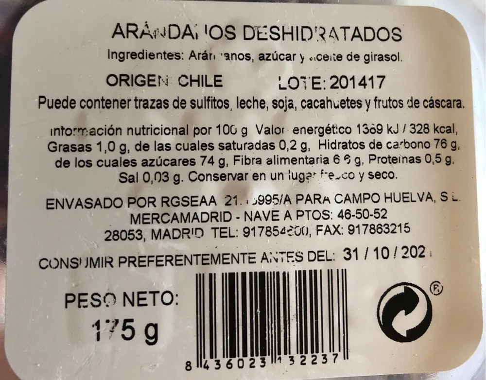 Arandanos deshidratados