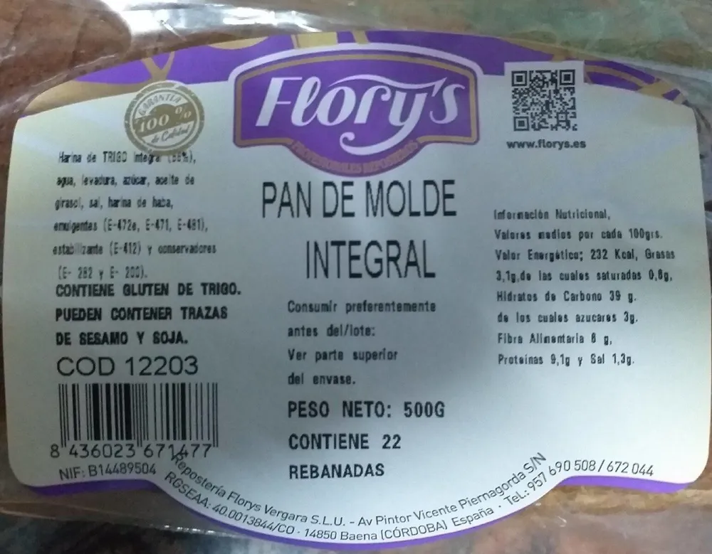 Pan de molde integral