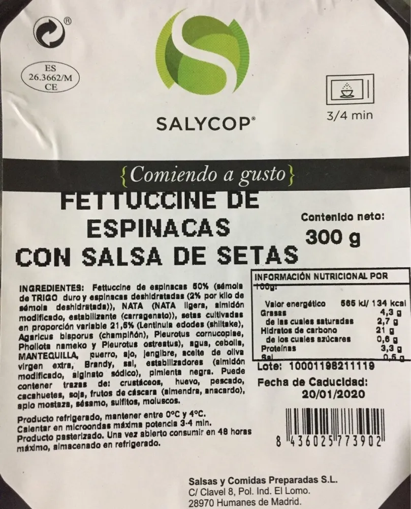 Fetuccine de espinacas con salsa de setas