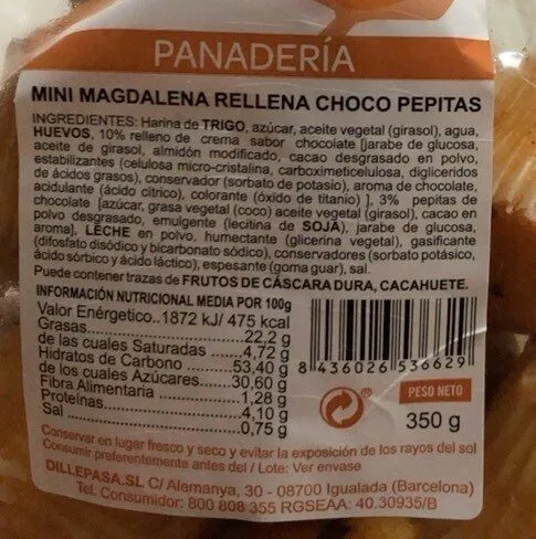 Mini magdalena rellena choco pepitas