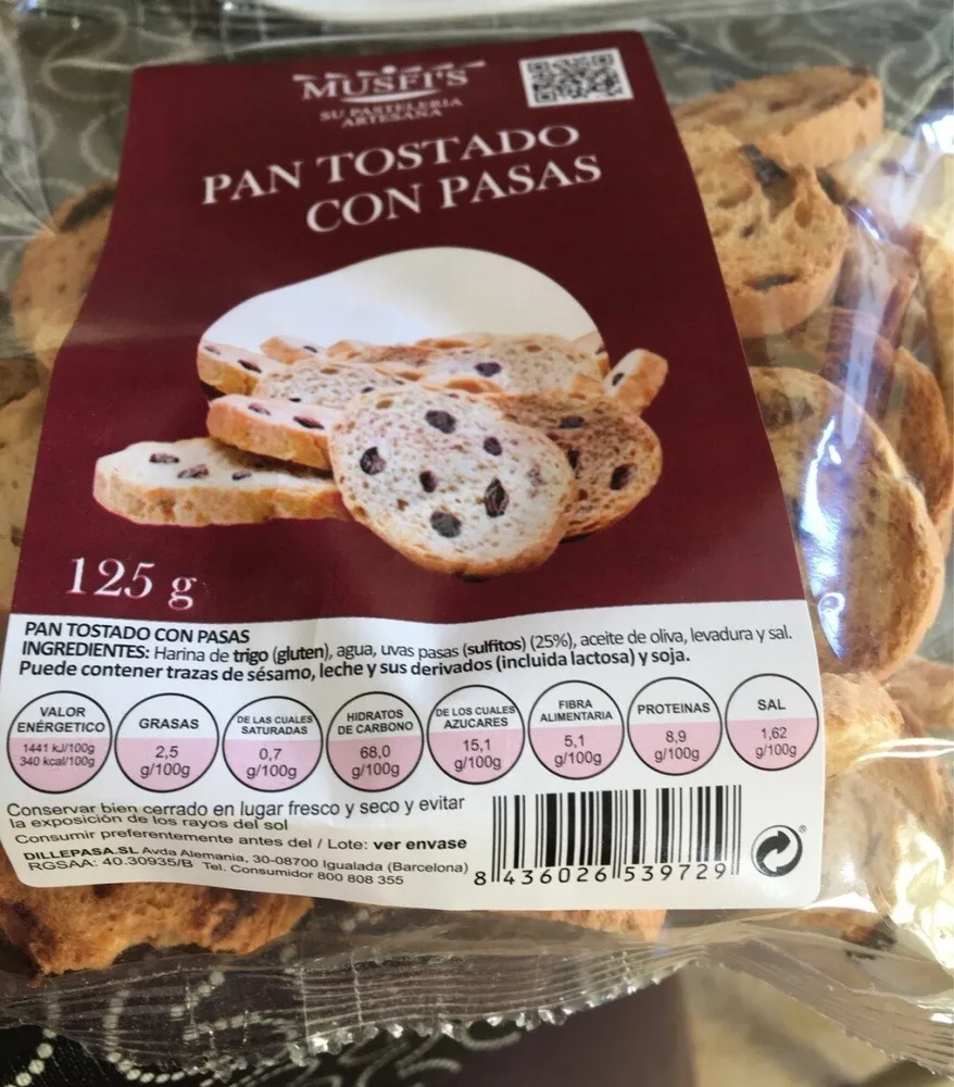 Pan tostado con pasas