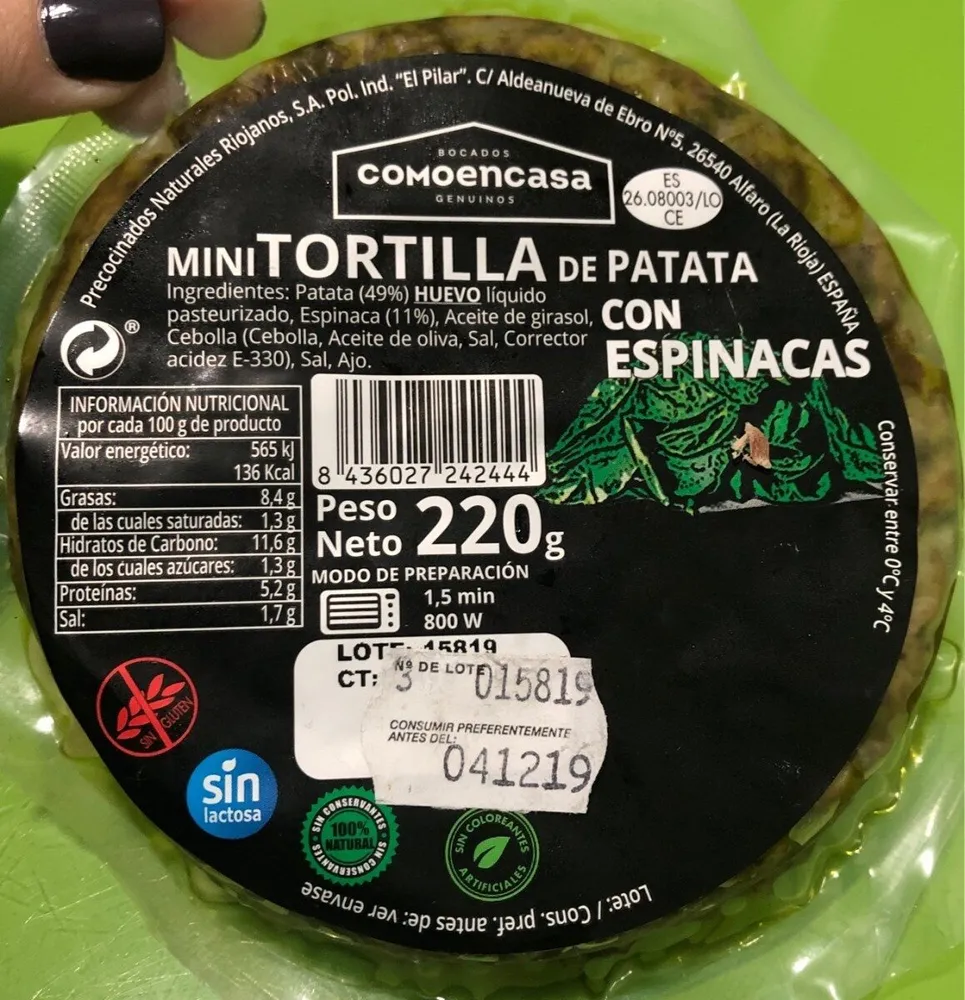 Mini tortilla de patata con espinacas