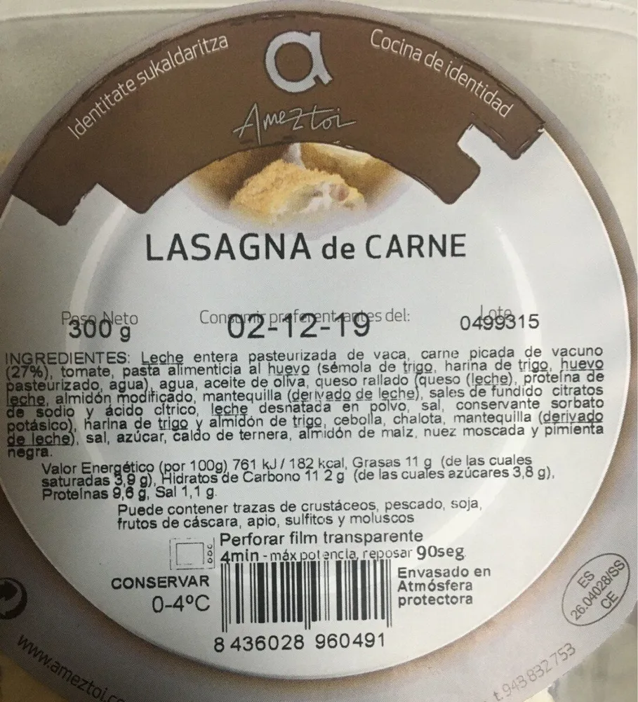 Lasagna de carne