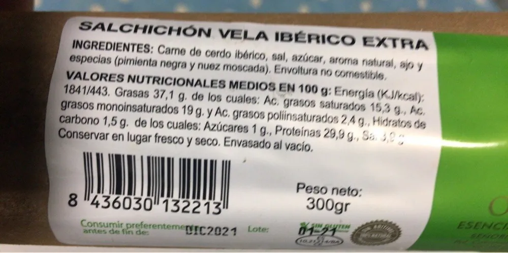 Salchichón vela ibérico extra