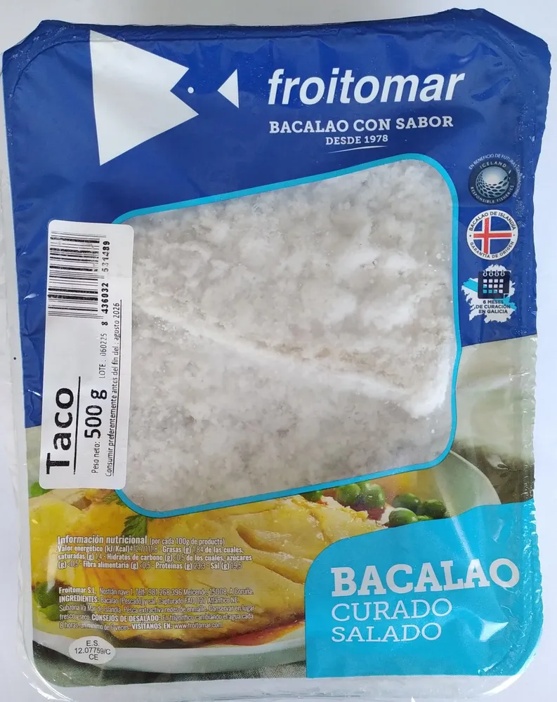 Taco. Bacalao curado salado
