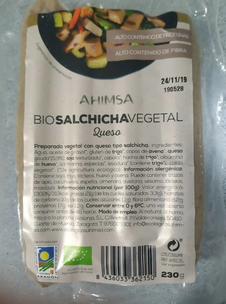 Biosalchicha vegetal queso