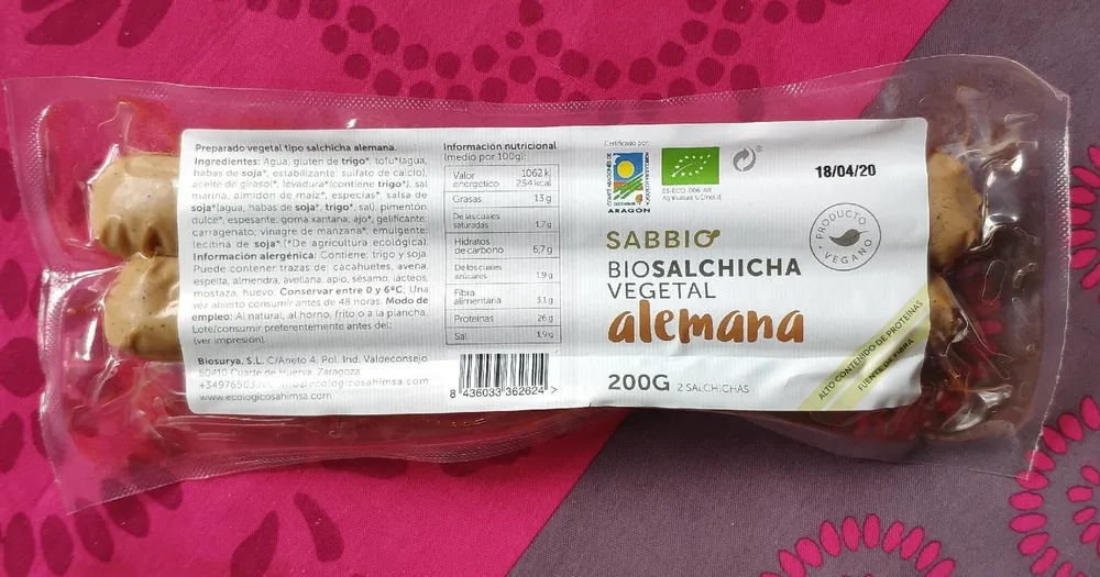 SABBIO Biosalchicha Vegetal Alemana