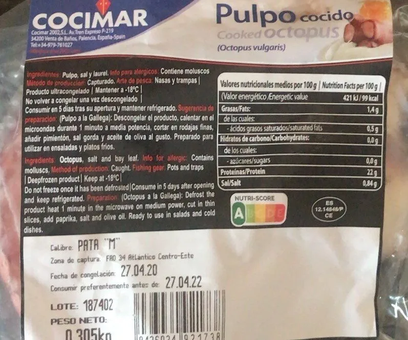 Pulpo cocido