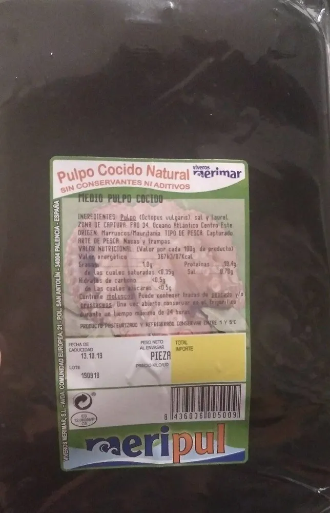 Pulpo cocido natural