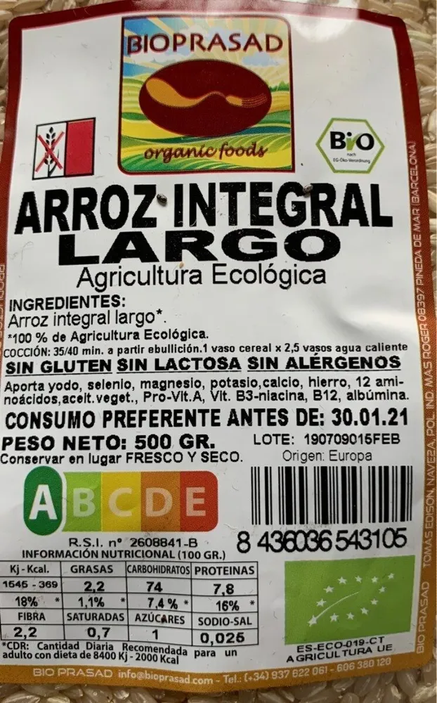 Arroz integral largo