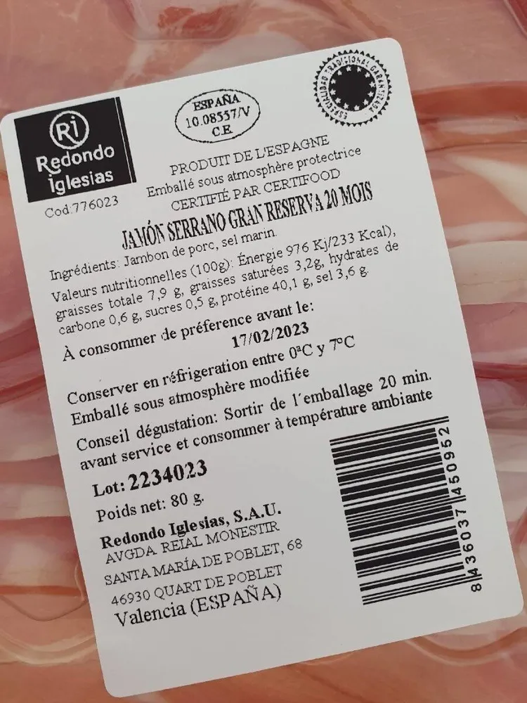 Jambon Serrano gran reserva 20 mois