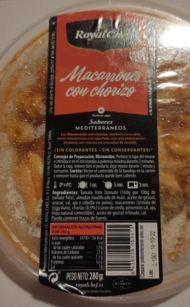 Macarrones con chorizo