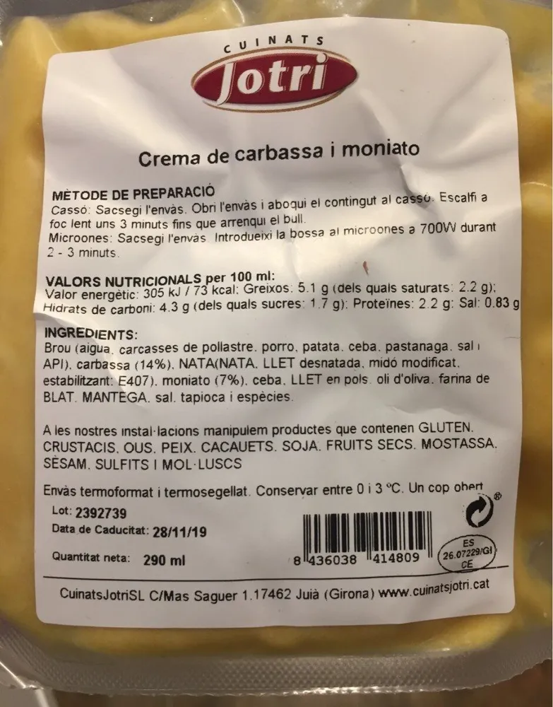 Crema de carbassa i moniato