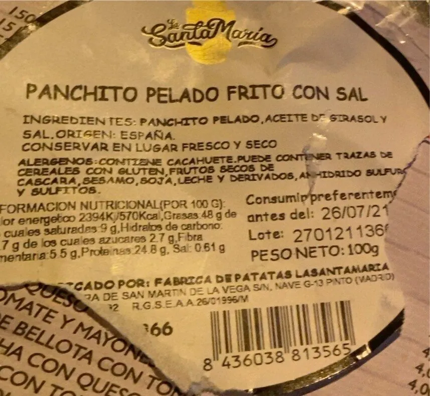 Panchito pelado frito con sal