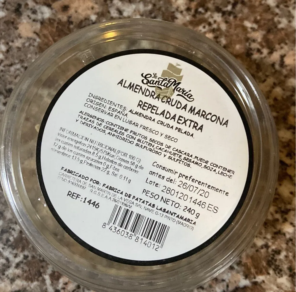 Almendra cruda marcona repelada extra