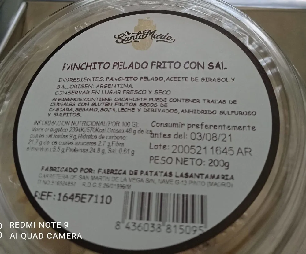 Panchito pelado frito con sal