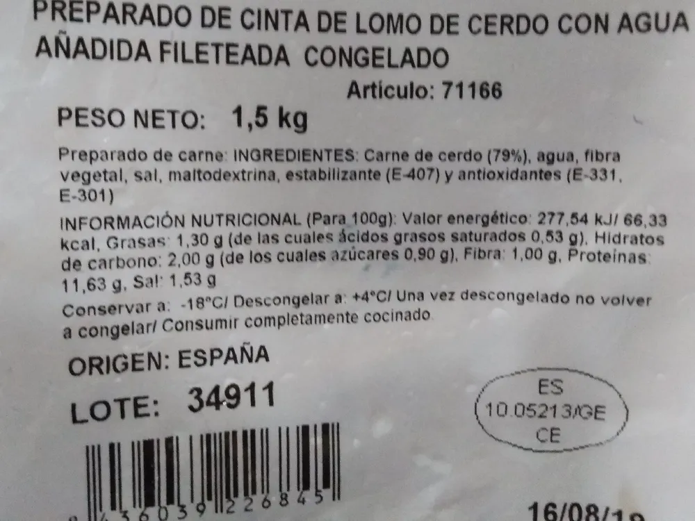 Cinta de lomo de cerdo