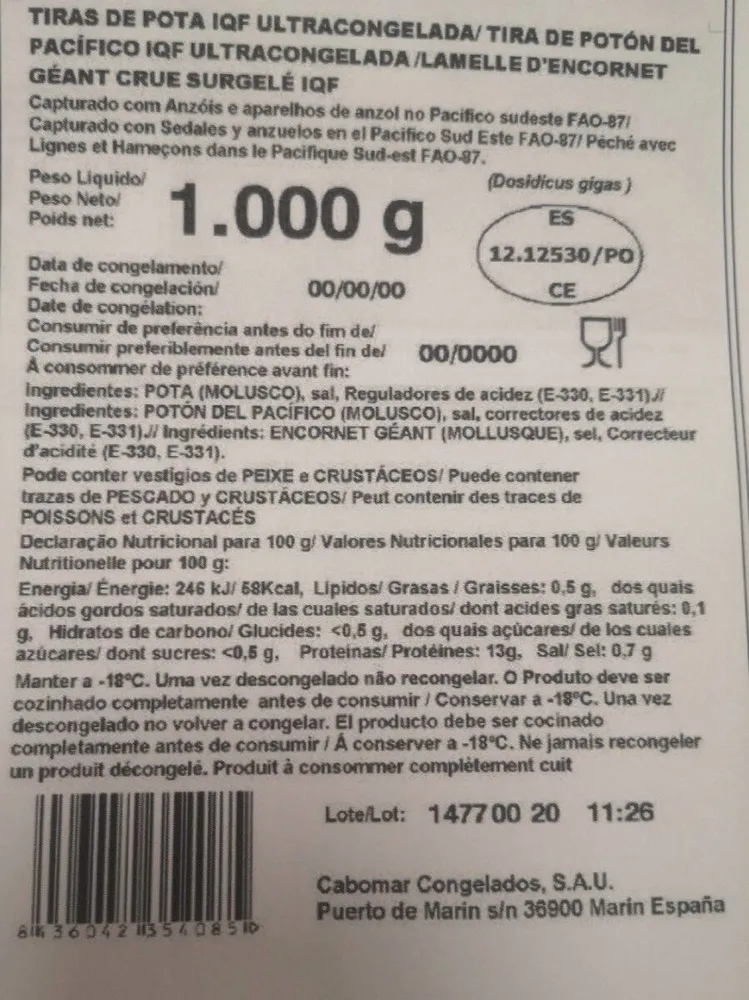 Tira Potón del Pacífico Ultracongelada