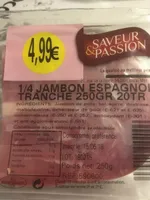 1/4 jambon espagnol tranche 250 gr 20T