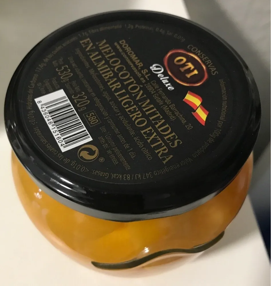 Melocotón mitades en almíbar ligero extra