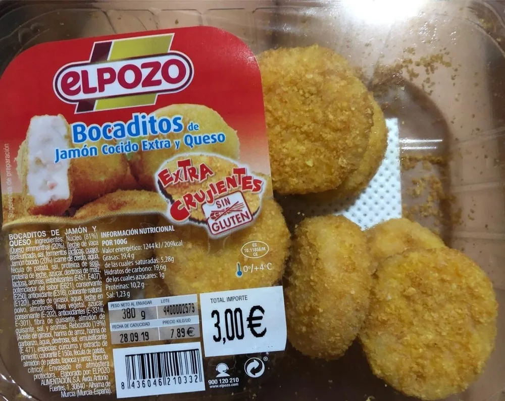 Bocaditos de jamon cocido extra y queso