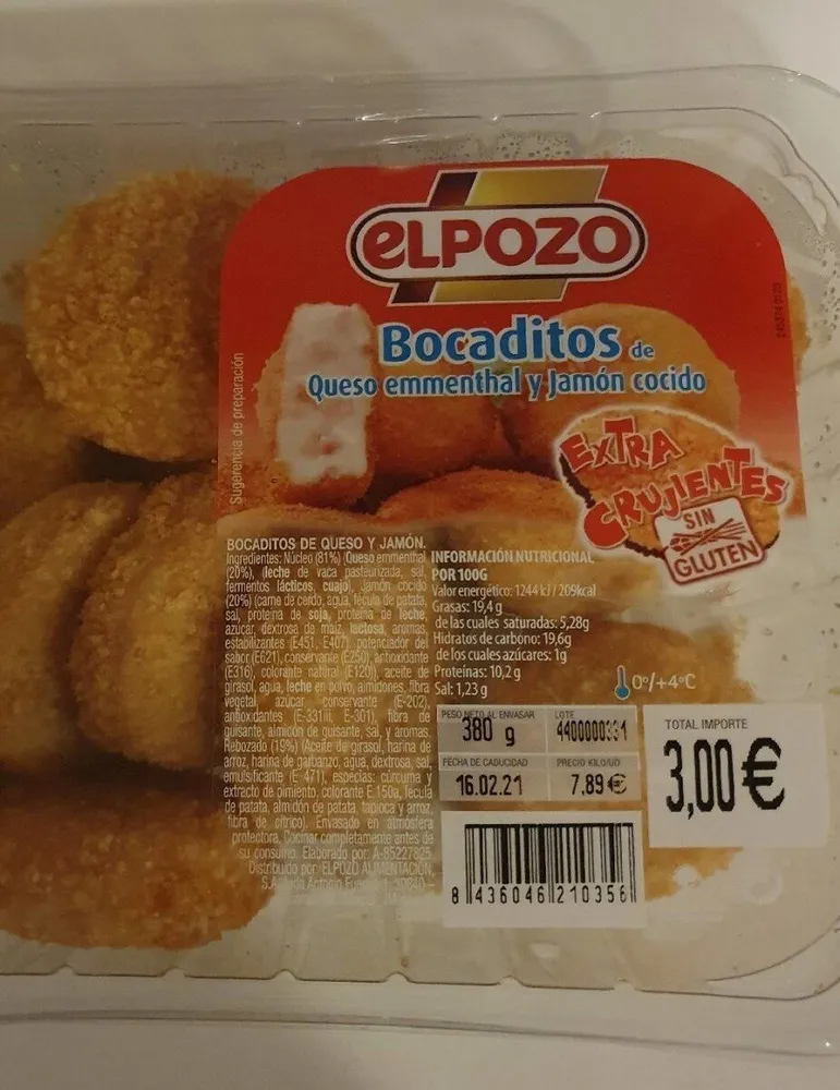 Bocaditos de queso emmental y jamón cocido