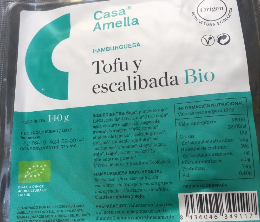 Hamburguesa tofu escalibada Bio
