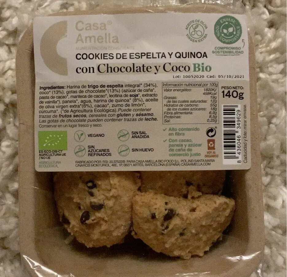Cookies de espelta y quinoa con chocolate y coco