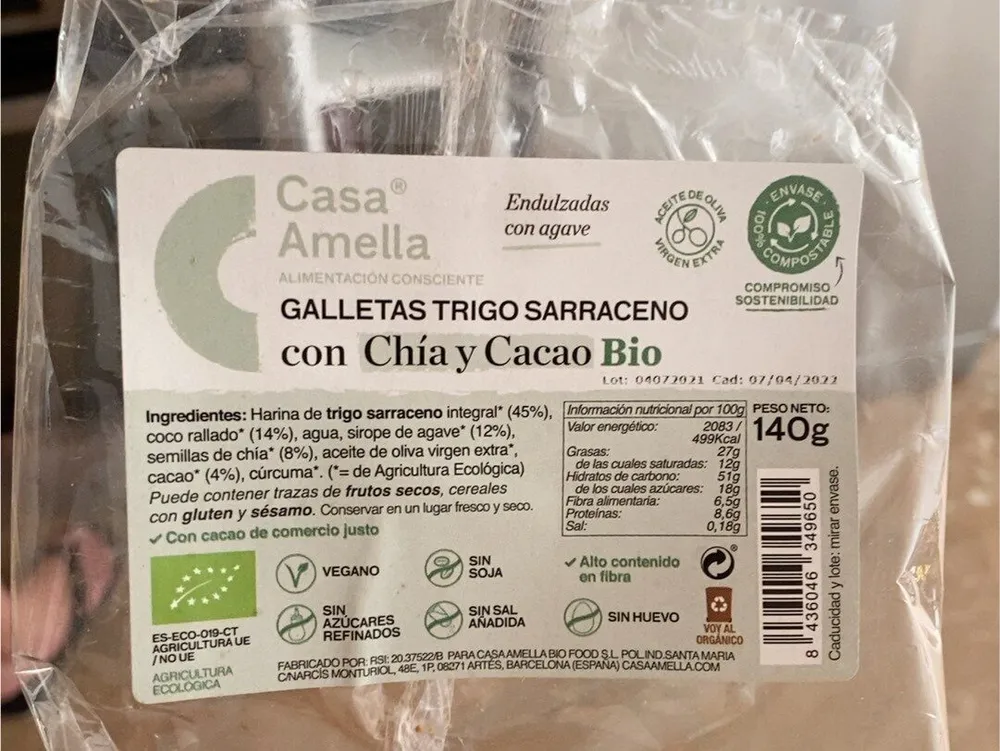 Galletas trigo sarraceno con chía y cacao