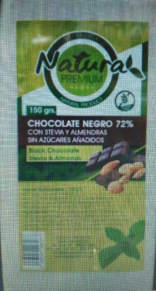Chocolate negro 72% con stevia y Almendras