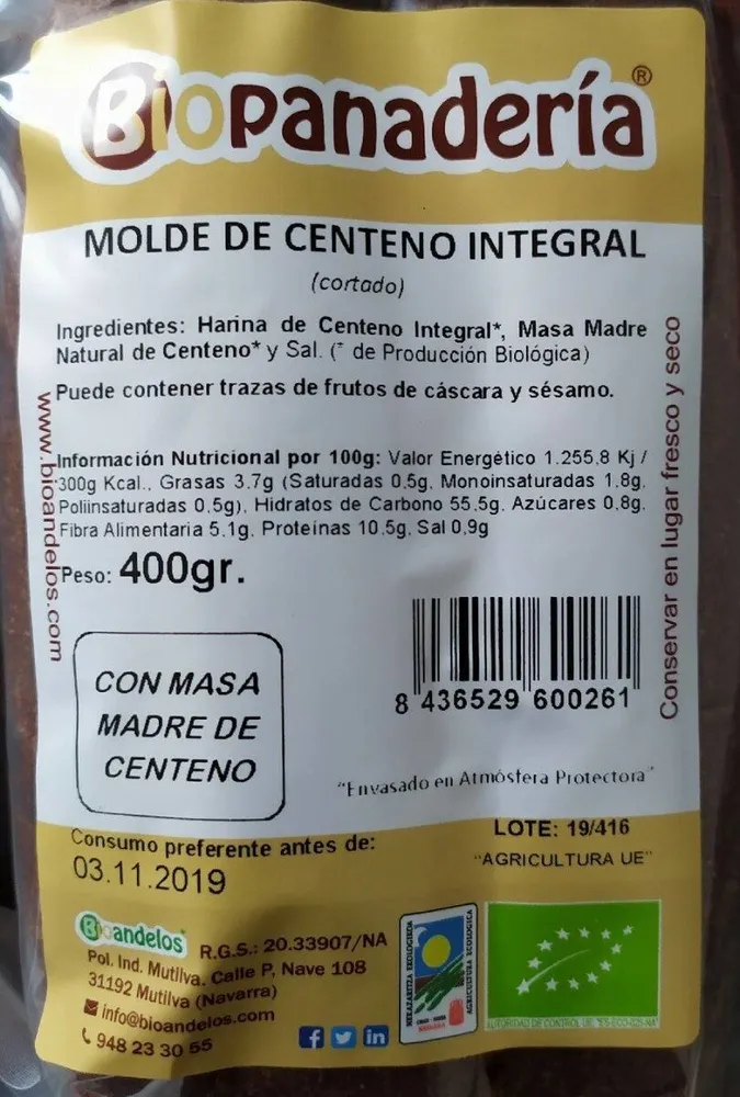 Pan de molde de centeno integral