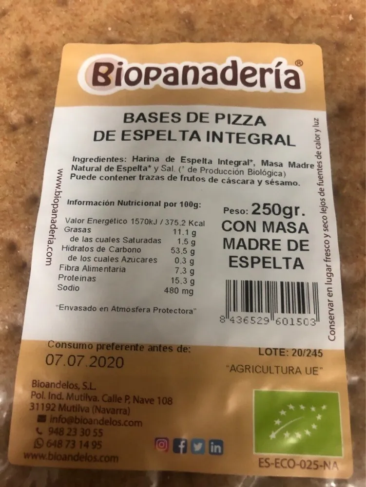 Base de pizza de espelta integral