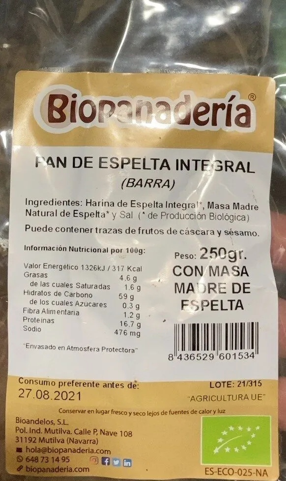 Pan de espelta integral