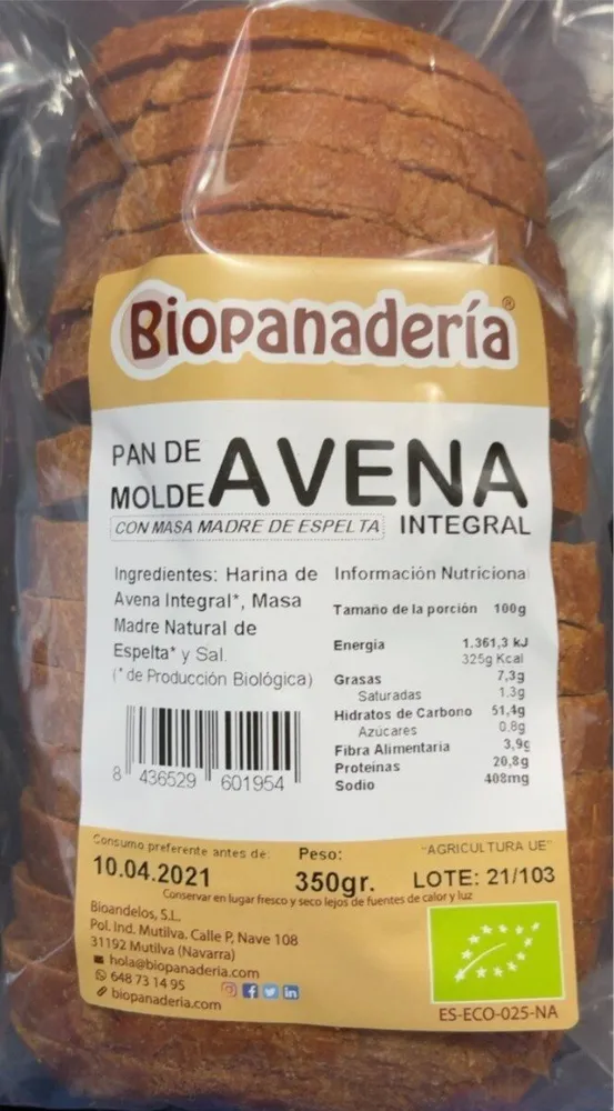 Pan de molde avena