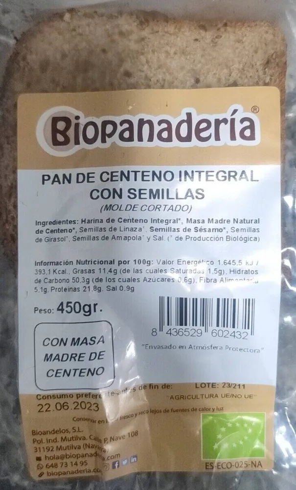 Pan de centeno íntegral con semillas
