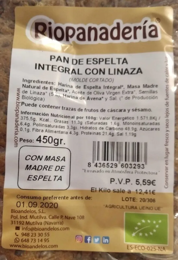 Pan de espelta integral con linaza